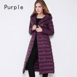 Snow Winter Down Jacket Women Coat Anorak 90 % White Duck Down with Belt Longer Knee Women's Hooded Double Breasted Jackets-Low Cost Product-Low Cost Product