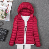 Tengo Thin Down Jacket Female New Long Sleeved Hooded Women Ultra Light Warm Coat-Low Cost Product-Low Cost Product