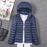 Tengo Thin Down Jacket Female New Long Sleeved Hooded Women Ultra Light Warm Coat-Low Cost Product-Low Cost Product