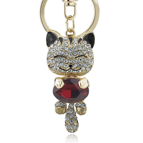 Lucky Smile Cat Crystal Rhinestone Keyrings Key Chains Holder Purse Bag For Car christmas Gift Keychains Jewelry llaveros K218-Low Cost Product-Low Cost Product