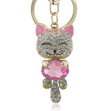 Lucky Smile Cat Crystal Rhinestone Keyrings Key Chains Holder Purse Bag For Car christmas Gift Keychains Jewelry llaveros K218-Low Cost Product-Low Cost Product