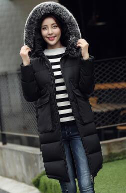 2016 Fashion Long Winter Jacket Women Slim Solid Hooded Fur Collar Zippers Pocket Ladies Long Jacket Warm Down Coat Plus Size-Low Cost Product-Low Cost Product