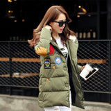 new 2016 winter jacket women military print parkas duck down loose fit coat medium long pathchwork plus size overcoat snowear-Low Cost Product-Low Cost Product