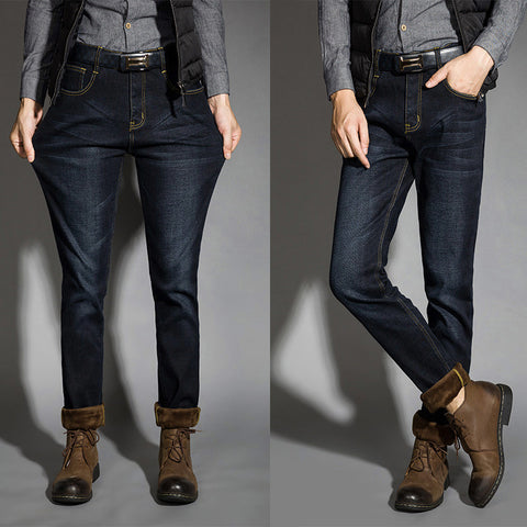 Drizzte Mens Winter Stretch Thicken Jeans with Warm Fleece High Quality Denim Jean Pants Trousers Size 28-35-42-Low Cost Product-Low Cost Product