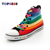 Dropshipping Hot Flats Spring Autumn Colorful High Canvas Shoes Female Shoes Casual Flat Woman Shoes Rainbow Lady Footwear C208-Low Cost Product-Low Cost Product