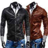 2015 Free shipping New Early Spring Men's Leisure zipper multi-pocket collar PU leather,Men's Fashion.-Low Cost Product-Low Cost Product