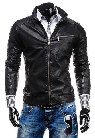 2015 Free shipping New Early Spring Men's Leisure zipper multi-pocket collar PU leather,Men's Fashion.-Low Cost Product-Low Cost Product