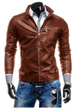 2015 Free shipping New Early Spring Men's Leisure zipper multi-pocket collar PU leather,Men's Fashion.-Low Cost Product-Low Cost Product