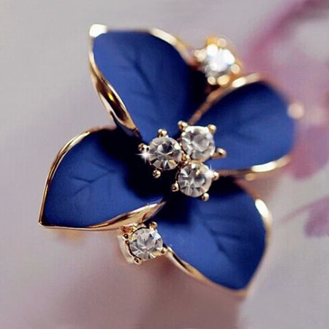 2016 new elegant noble blue flower ladies gold plated rhinestone earrings piercing Brinco women free shipping E5-Low Cost Product-Low Cost Product