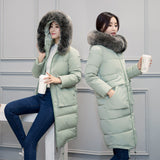 2016 Fashion Long Winter Jacket Women Slim Solid Hooded Fur Collar Zippers Pocket Ladies Long Jacket Warm Down Coat Plus Size-Low Cost Product-Low Cost Product