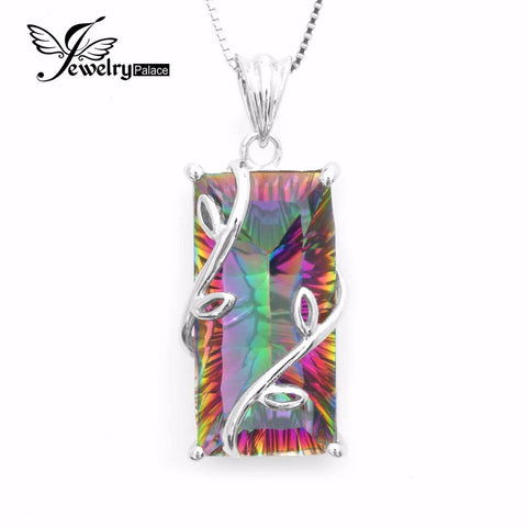 Huge 16ct Genuine Natural Fire Rainbow Mystic Topaz Pendant Charm Solid 925 Sterling Silver Vintage Fashion Women Jewelry 2016-Low Cost Product-Low Cost Product