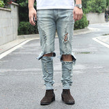 Cool Mens Hip Hip Jeans Skinny Pencil Men Kanye West Denim Pants Destroyed Distressed Ripped Jeans With Holes For Men-Low Cost Product-Low Cost Product