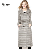 Snow Winter Down Jacket Women Coat Anorak 90 % White Duck Down with Belt Longer Knee Women's Hooded Double Breasted Jackets-Low Cost Product-Low Cost Product