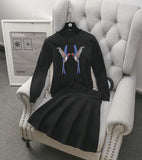 2016 High-end Women's Sequined Embroider Bird Sweater Top + A-line Skirt 2pcs Sets Ladies Winter Vogue Knit Suits Red Black Blue-Low Cost Product-Low Cost Product