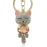 Lucky Smile Cat Crystal Rhinestone Keyrings Key Chains Holder Purse Bag For Car christmas Gift Keychains Jewelry llaveros K218-Low Cost Product-Low Cost Product