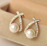 Nice shopping!! 2016 Fashion Gold Crystal Stud Earrings Brincos Perle Pendientes Bou Pearl Earrings For Woman E130-Low Cost Product-Low Cost Product