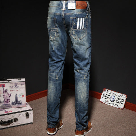 High Quality Mens Jeans Blue Color Printed Jeans For Men Ripped Button Jeans Casual Pants High Quality Cotton Denim Jeans 003D-Low Cost Product-Low Cost Product