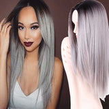 Grey Ombre Wig False Hair Synthetic Wigs for Black Women 26" Long Straight Natural Cheap Hair jenner Gray Wig Female Hair-Low Cost Product-Low Cost Product