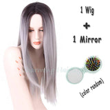 Grey Ombre Wig False Hair Synthetic Wigs for Black Women 26" Long Straight Natural Cheap Hair jenner Gray Wig Female Hair-Low Cost Product-Low Cost Product