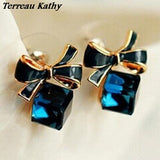 Terreau Kathy Fashion 2016 Chic Shimmer Plated Gold Bow Cubic Crystal Earrings Rhinestone Stud Earrings For Women-Low Cost Product-Low Cost Product