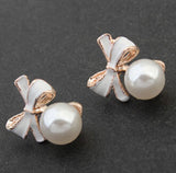 Terreau Kathy Fashion 2016 Chic Shimmer Plated Gold Bow Cubic Crystal Earrings Rhinestone Stud Earrings For Women-Low Cost Product-Low Cost Product