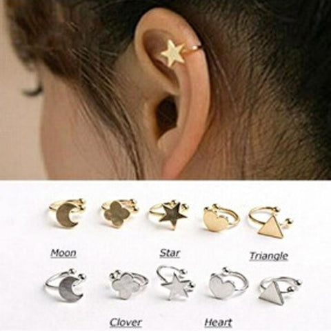 New Fashion star moon heart clip stud earring gift for women girl Wholesale E2644-Low Cost Product-Low Cost Product