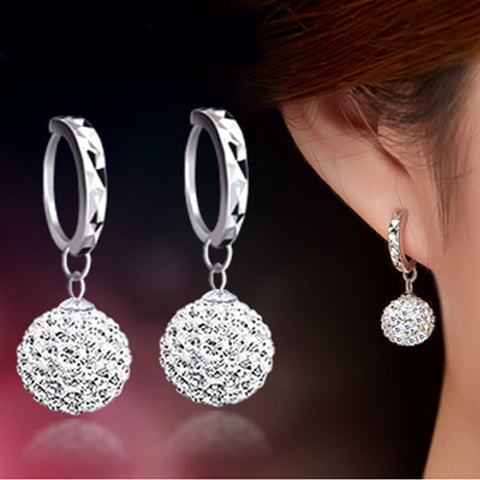 High Quality Luxury Super Flash Full Bling Crystal Shamballa Princess Ball 925 Sterling Silver Women Stud Earrings Party Jewelry-Low Cost Product-Low Cost Product