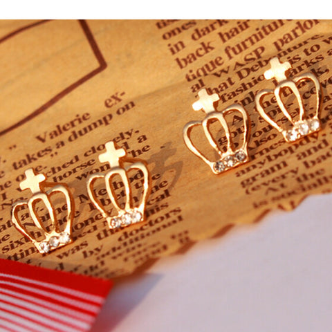 e024 2016 Fashion Cute Created CZ Diamond Gold plated Crown Stud Earrings For Women free shipping-Low Cost Product-Low Cost Product