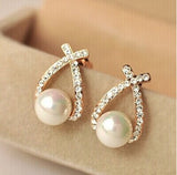 Nice shopping!! 2016 Fashion Gold Crystal Stud Earrings Brincos Perle Pendientes Bou Pearl Earrings For Woman E130-Low Cost Product-Low Cost Product