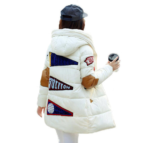 new 2016 winter jacket women military print parkas duck down loose fit coat medium long pathchwork plus size overcoat snowear-Low Cost Product-Low Cost Product